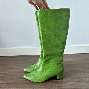 NWOT Topshop Green Croc-Embossed Pointed Toe Knee-High Boots